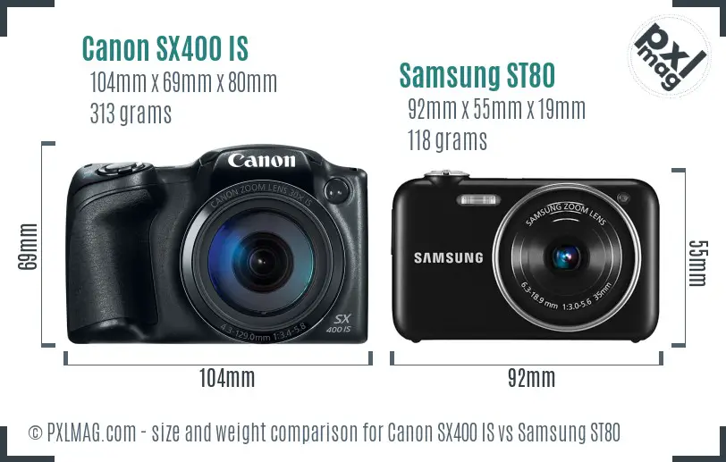 Canon SX400 IS vs Samsung ST80 size comparison