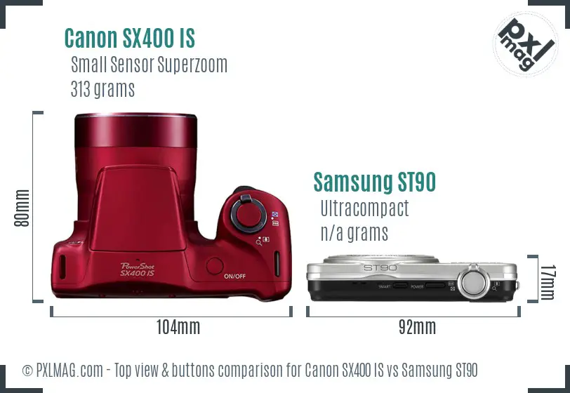 Canon SX400 IS vs Samsung ST90 top view buttons comparison Canon SX400 IS vs Samsung ST90 top view buttons comparison