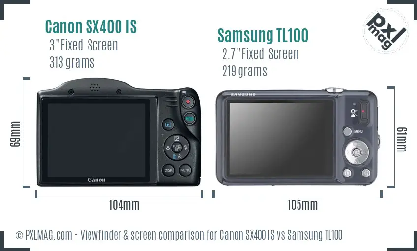 Canon SX400 IS vs Samsung TL100 Screen and Viewfinder comparison