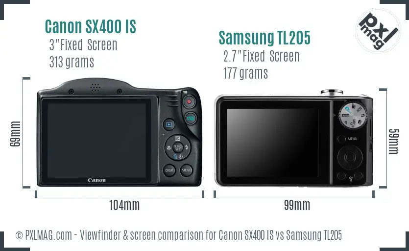 Canon SX400 IS vs Samsung TL205 Screen and Viewfinder comparison