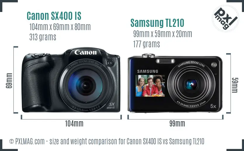 Canon SX400 IS vs Samsung TL210 size comparison