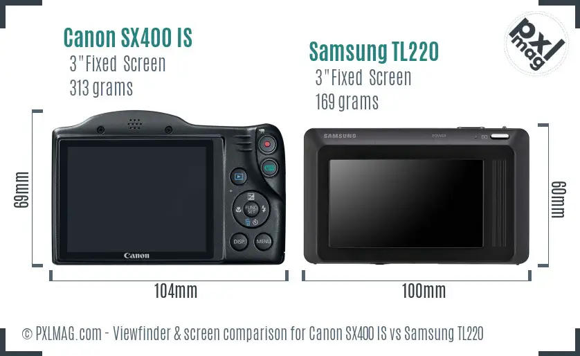Canon SX400 IS vs Samsung TL220 Screen and Viewfinder comparison