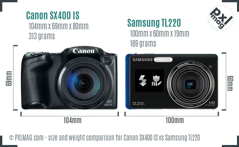 Canon SX400 IS vs Samsung TL220 size comparison