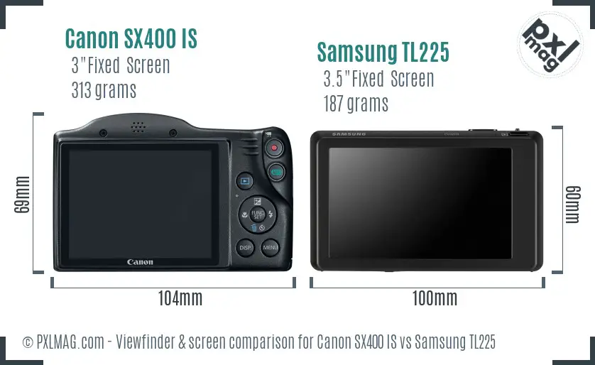 Canon SX400 IS vs Samsung TL225 Screen and Viewfinder comparison