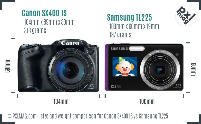 Canon SX400 IS vs Samsung TL225 size comparison