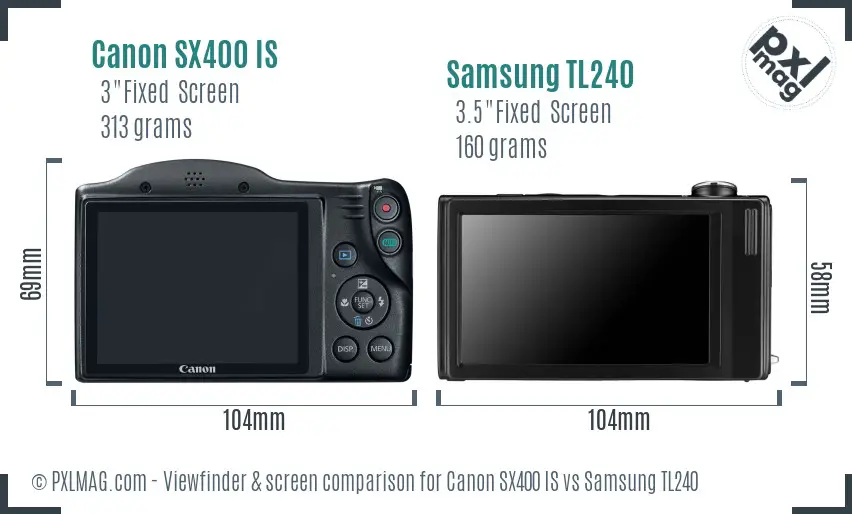 Canon SX400 IS vs Samsung TL240 Screen and Viewfinder comparison
