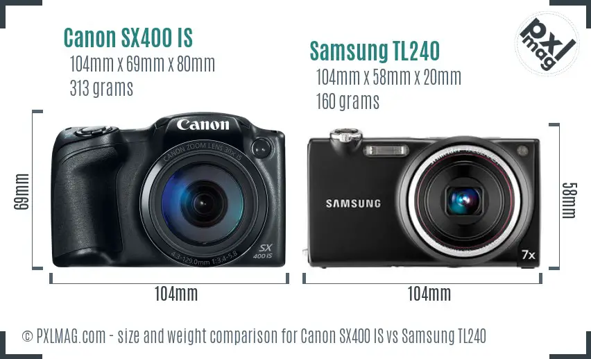 Canon SX400 IS vs Samsung TL240 size comparison