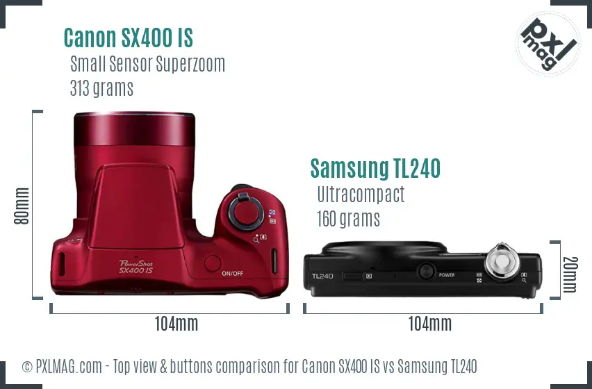 Canon SX400 IS vs Samsung TL240 top view buttons comparison