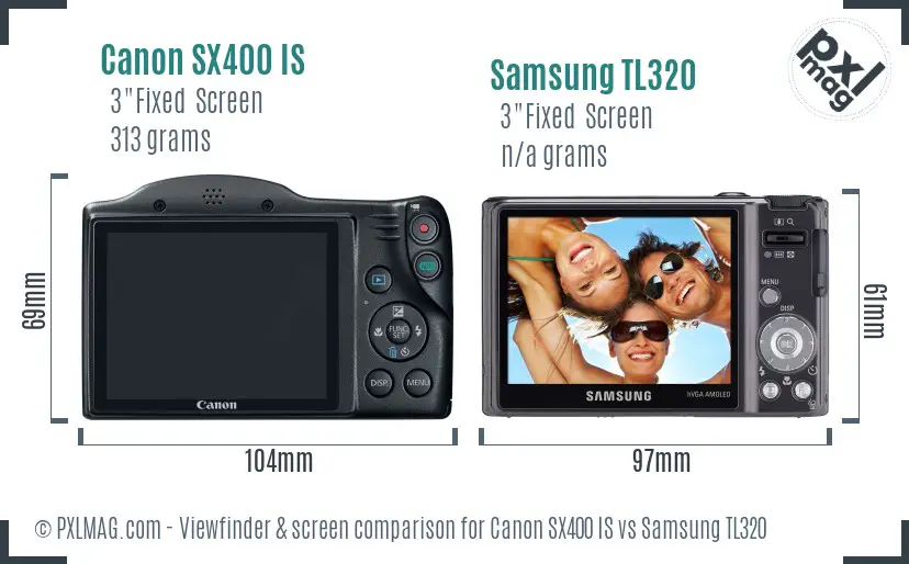 Canon SX400 IS vs Samsung TL320 Screen and Viewfinder comparison