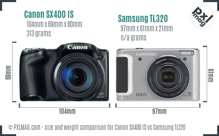 Canon SX400 IS vs Samsung TL320 size comparison