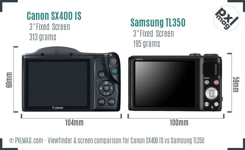Canon SX400 IS vs Samsung TL350 Screen and Viewfinder comparison
