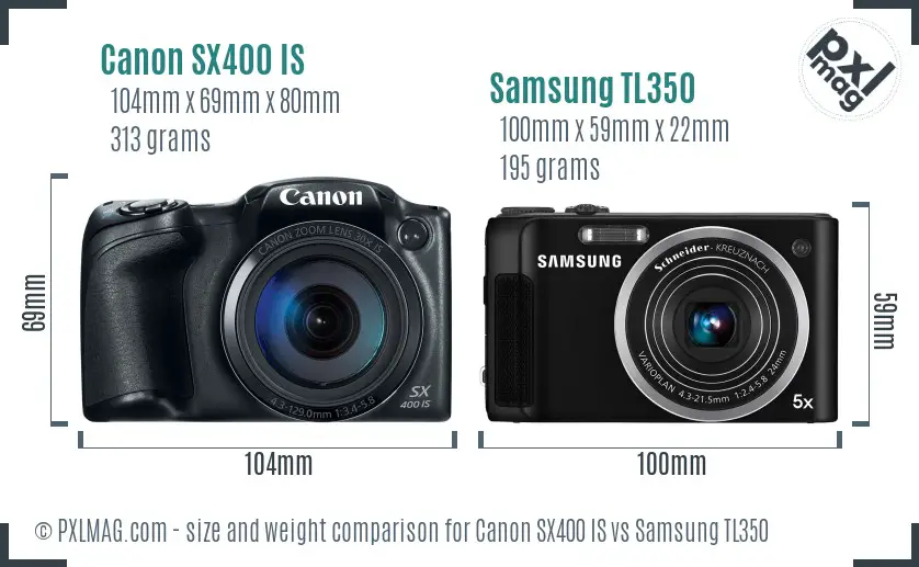 Canon SX400 IS vs Samsung TL350 size comparison
