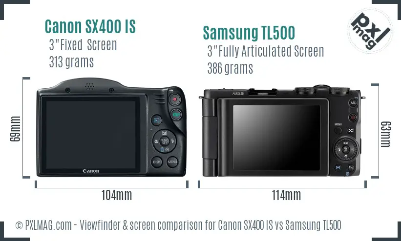 Canon SX400 IS vs Samsung TL500 Screen and Viewfinder comparison