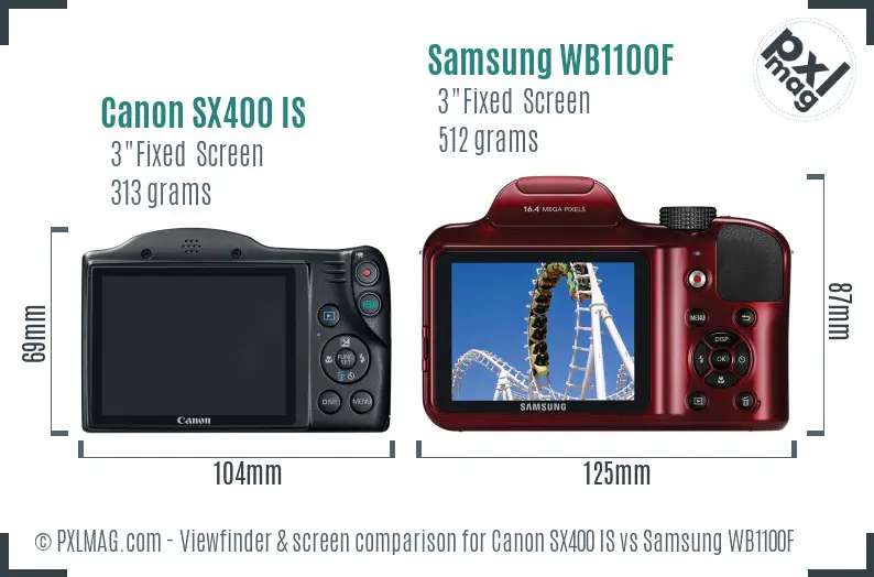 Canon SX400 IS vs Samsung WB1100F Screen and Viewfinder comparison