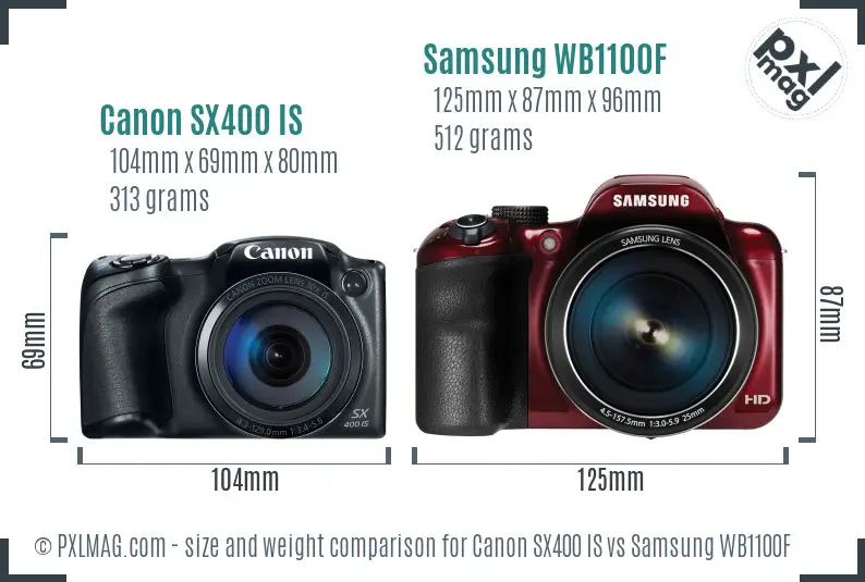 Canon SX400 IS vs Samsung WB1100F size comparison