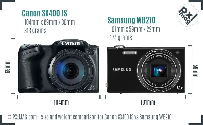 Canon SX400 IS vs Samsung WB210 size comparison