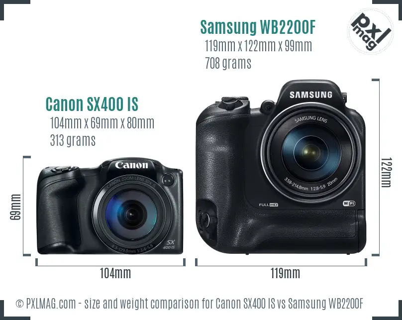 Canon SX400 IS vs Samsung WB2200F size comparison