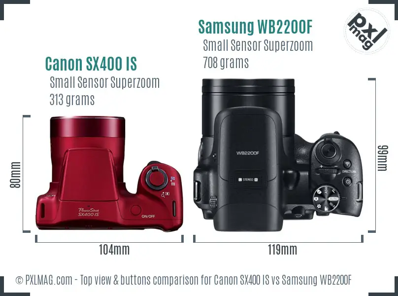 Canon SX400 IS vs Samsung WB2200F top view buttons comparison