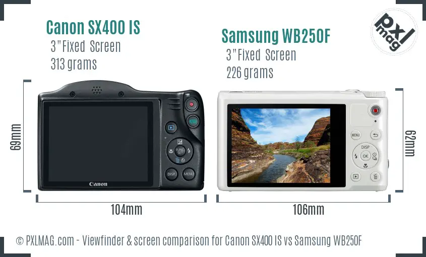 Canon SX400 IS vs Samsung WB250F Screen and Viewfinder comparison