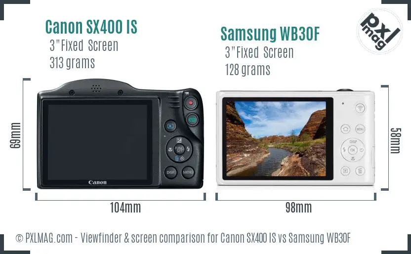 Canon SX400 IS vs Samsung WB30F Screen and Viewfinder comparison