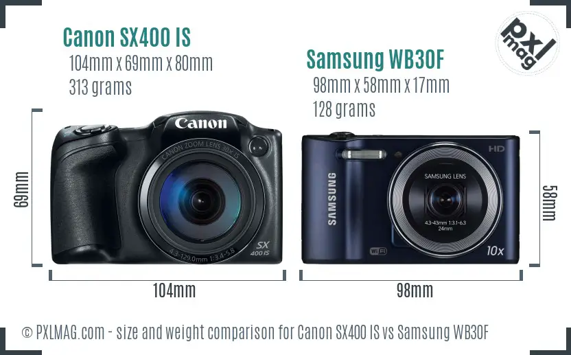 Canon SX400 IS vs Samsung WB30F size comparison