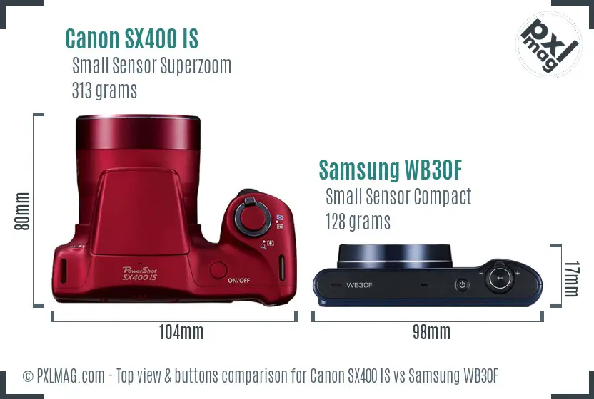 Canon SX400 IS vs Samsung WB30F top view buttons comparison