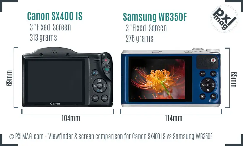 Canon SX400 IS vs Samsung WB350F Screen and Viewfinder comparison