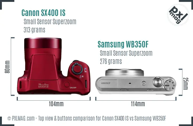 Canon SX400 IS vs Samsung WB350F top view buttons comparison