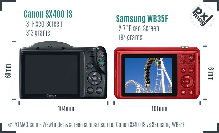 Canon SX400 IS vs Samsung WB35F Screen and Viewfinder comparison