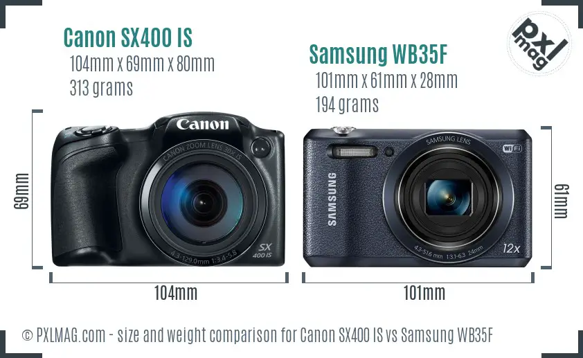 Canon SX400 IS vs Samsung WB35F size comparison