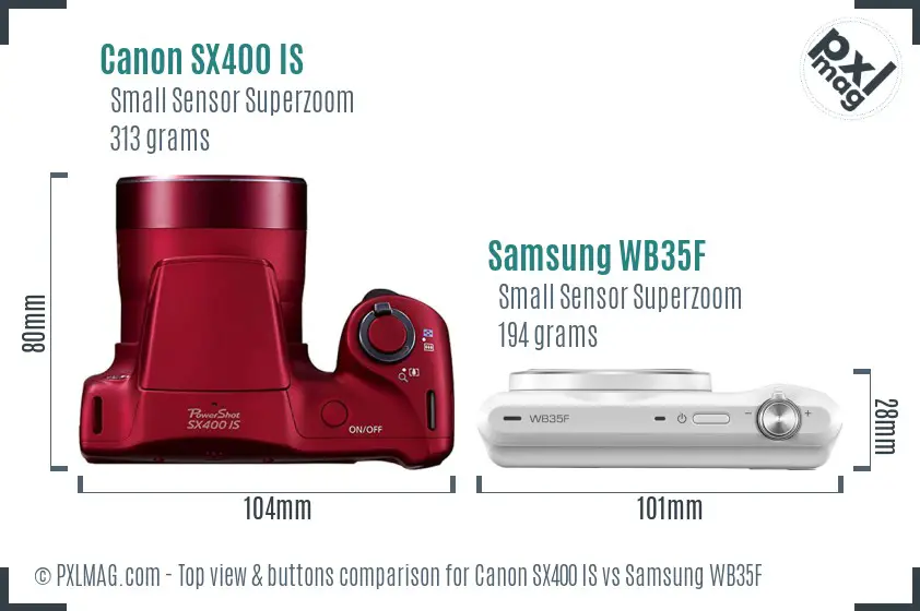 Canon SX400 IS vs Samsung WB35F top view buttons comparison