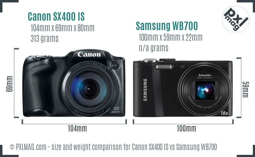 Canon SX400 IS vs Samsung WB700 size comparison