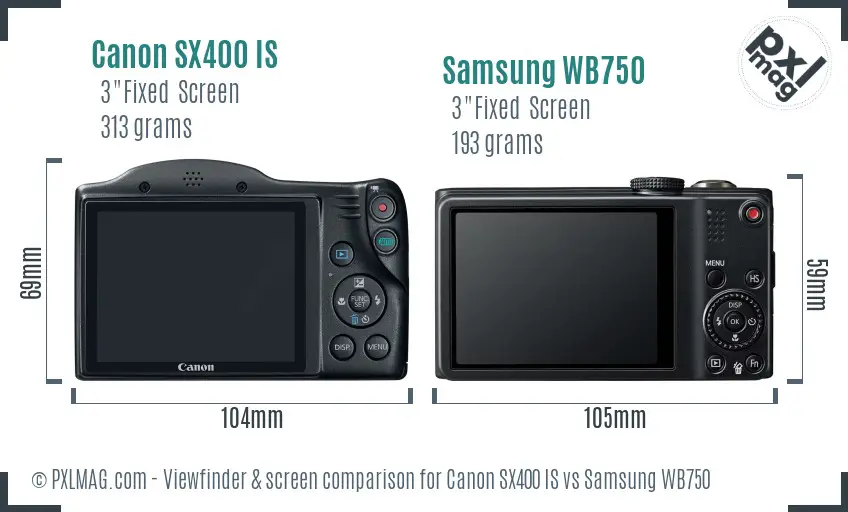 Canon SX400 IS vs Samsung WB750 Screen and Viewfinder comparison