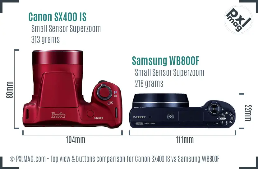 Canon SX400 IS vs Samsung WB800F top view buttons comparison Canon SX400 IS vs Samsung WB800F top view buttons comparison