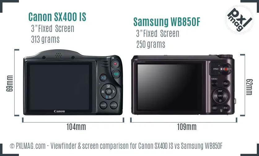 Canon SX400 IS vs Samsung WB850F Screen and Viewfinder comparison