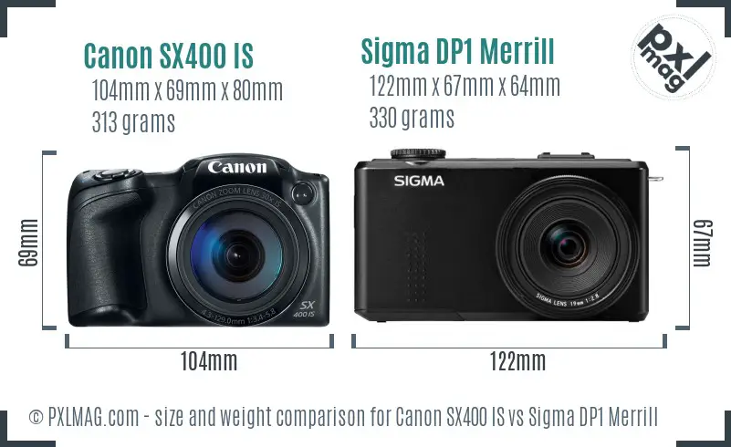 Canon SX400 IS vs Sigma DP1 Merrill size comparison