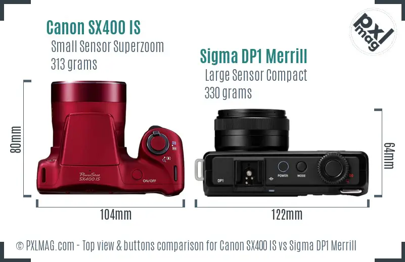 Canon SX400 IS vs Sigma DP1 Merrill top view buttons comparison