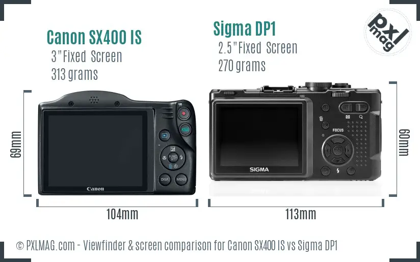 Canon SX400 IS vs Sigma DP1 Screen and Viewfinder comparison