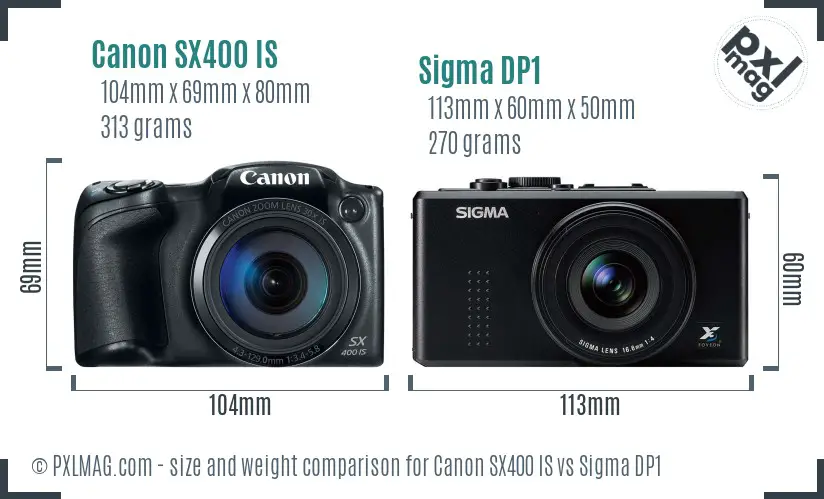 Canon SX400 IS vs Sigma DP1 size comparison