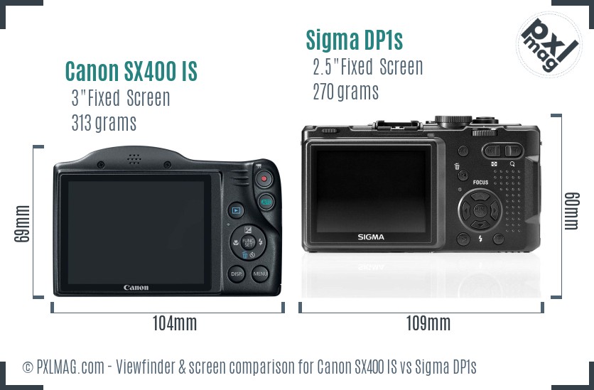 Canon SX400 IS vs Sigma DP1s Screen and Viewfinder comparison