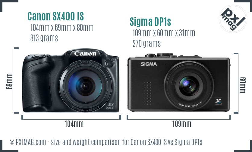 Canon SX400 IS vs Sigma DP1s size comparison Canon SX400 IS vs Sigma DP1s size comparison