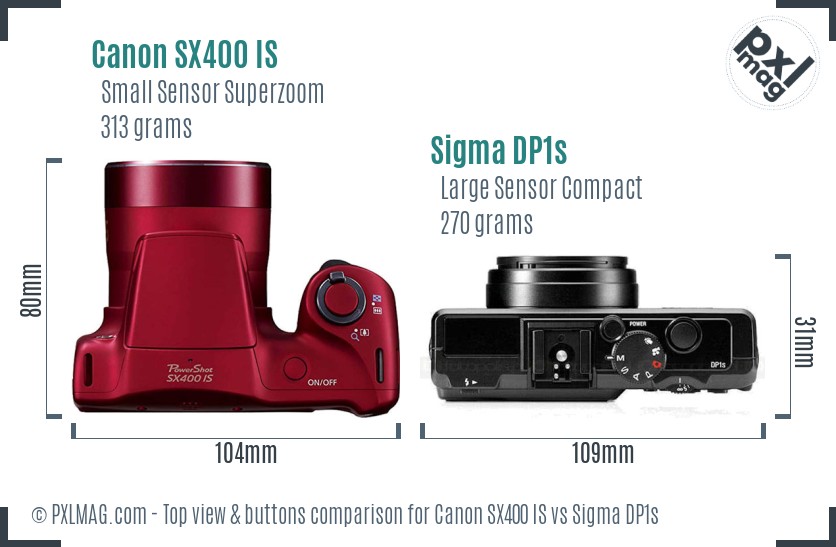Canon SX400 IS vs Sigma DP1s top view buttons comparison