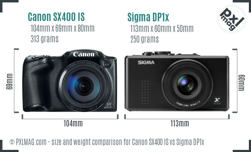 Canon SX400 IS vs Sigma DP1x size comparison