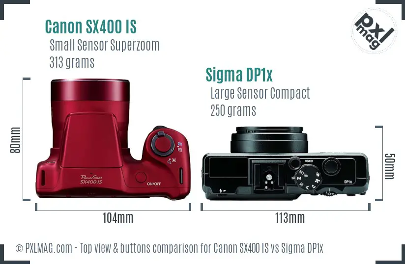 Canon SX400 IS vs Sigma DP1x top view buttons comparison