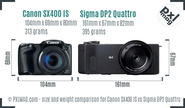 Canon SX400 IS vs Sigma DP2 Quattro size comparison