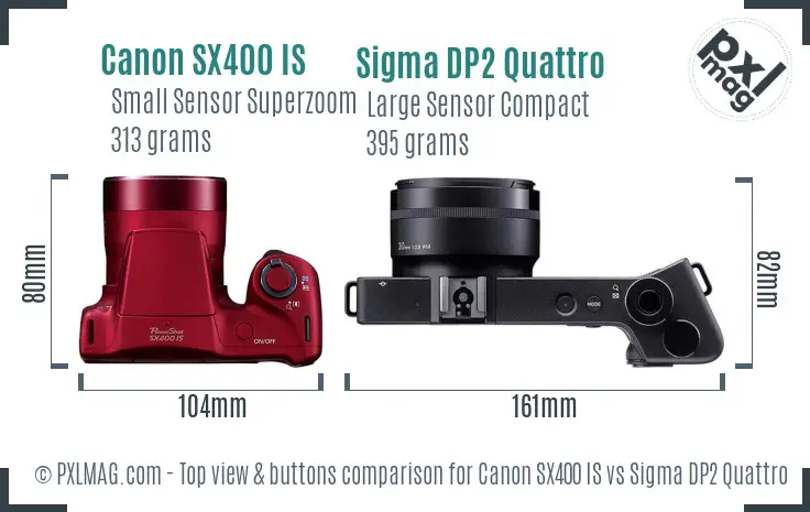 Canon SX400 IS vs Sigma DP2 Quattro top view buttons comparison