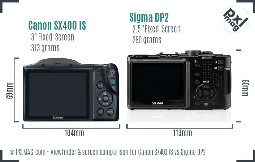 Canon SX400 IS vs Sigma DP2 Screen and Viewfinder comparison