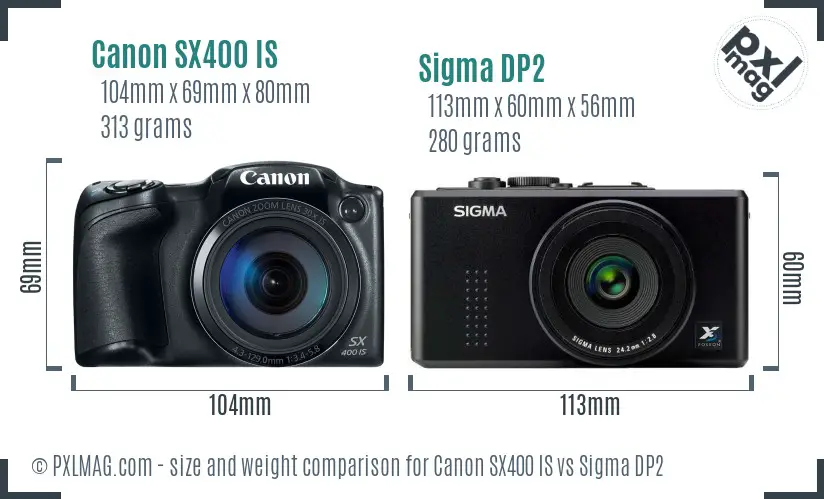 Canon SX400 IS vs Sigma DP2 size comparison