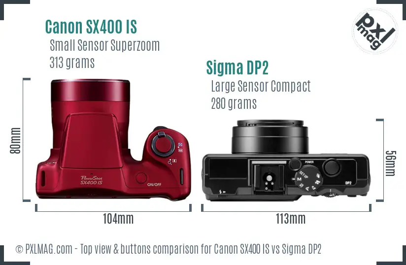 Canon SX400 IS vs Sigma DP2 top view buttons comparison