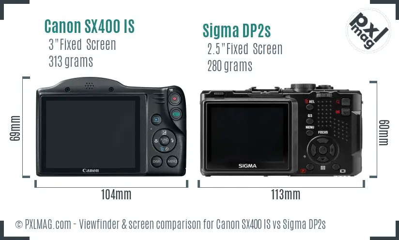 Canon SX400 IS vs Sigma DP2s Screen and Viewfinder comparison